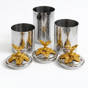 Premium Silver & Gold Canister Set of 3 Airtight Metal Food Storage <b>Jars</b> <b>Decorative</b> Tabletop Candy Cookie Container Set for Sale - Product Image 1