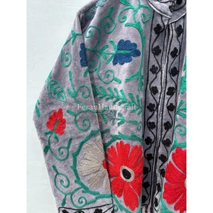 Multi Embroidery Velvet Jacket Uzbek Suzani Short Winter Jacket With Two Side Pocket Boho Chic Jacket Party Wear Jacket - Product Image 3