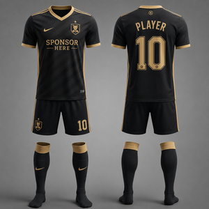 Camiseta de Fútbol Negra y Dorada para Hombre, Cuello en V, Manga Corta, Sublimada, de Poliéster que Absorbe la Humedad, Ropa Deportiva de Equipo - Product Image 3