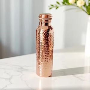 Copper Water Bottle Hammered Finish Portable Travel <b>Drinkware</b> Vintage Style With Lid - Product Image 3