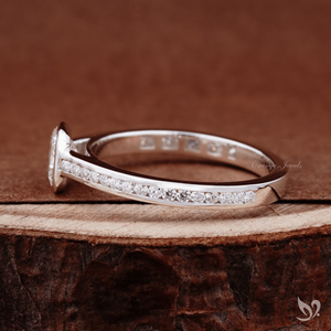 Delicate 0.50ct radiant cut lab grown diamond <b>ring</b> bezel <b>set</b> minimalist engagement <b>ring</b> with channel band in 10k white gold - Product Image 2