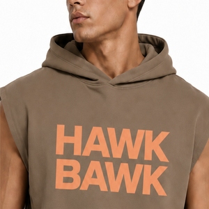 Débardeur à capuche sans manches pour homme, coupe décontractée, en coton, style tricoté respirant, avec imprimé frontal - Product Image 4