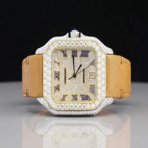 Reloj de lujo con diamantes cuadrados para mujer, esfera con números romanos, fecha, correa de cuero marrón, cuarzo analógico - Product Image 1