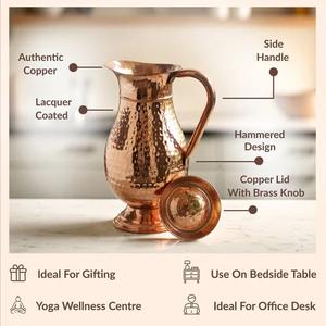 Jarra de Cobre con Diseño Martillado y Tapa Redonda, Perfecta para Uso Diario e Hidratación Personal, Hecha a Mano en India - Product Image 5