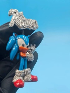 Sonic The Hedgehog Anhänger mit Moissanit + 925 Silber Zinklegierung Cartoon-Charm Unisex Geschenk Schmuck - Product Image 2
