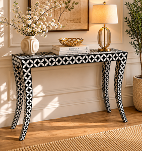 Table console luxueuse avec incrustations en nacre, meuble décoratif pour entrée, bureau, couloir, meuble d'appoint haut de gamme pour salon, décoration intérieure. - Product Image 5