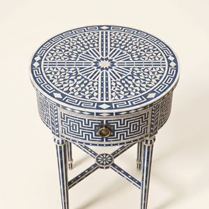 Luxury Bone Inlay Handicraft Tradition Custom and Greek Key <b>Bedside</b> <b>Table</b> Bone Inlay <b>navy</b> blue <b>Table</b> Living Room Furniture - Product Image 3
