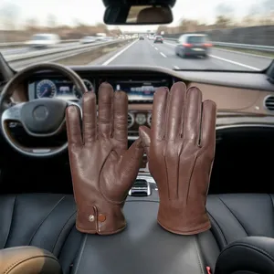 Gants de conduite unisexes en cuir de mouton marron, à doigts entiers, doux et respirants, pour femmes et hommes, toutes saisons - Product Image 3