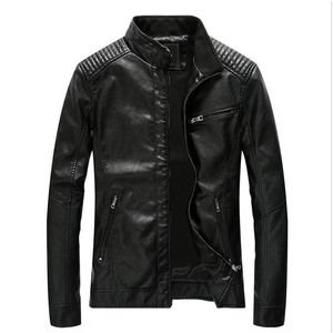 Customize Men's Brown Genuine Leather <b>Biker</b> <b>Jacket</b> Stand Collar Zipper Waterproof High Street Vintage Washed Finish Winter - Product Image 3