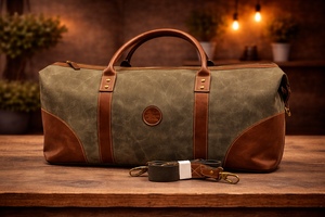 Premium Cotton Canvas Duffel Travel <b>Bag</b> with Leather Trim, Top Handles & Adjustable Shoulder Strap – Large Weekend Carry <b>Bag</b> - Product Image 3