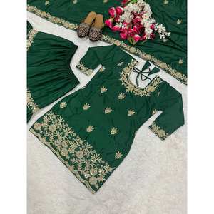 Conjunto de ropa de fiesta de diseñador para mujer, Top Sharara Plazzo Dupatta - Product Image 3