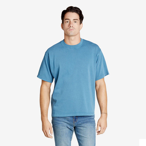 เสื้อยืดคอกลมแขนสั้นผู้ชาย สีน้ำเงินล้วน ผ้าฝ้าย ทรงปกติ สวมใส่สบาย ผ้าเจอร์ซีย์ถัก เป็นมิตรกับสิ่งแวดล้อม แห้งเร็ว น้ำหนัก 250 กรัม - Product Image 3