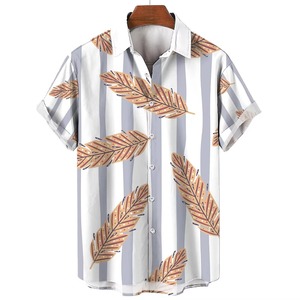 Men's Hawaiian <b>Shirt</b> V-neck <b>Short</b> <b>Sleeve</b> Knitted Digital Printed <b>Button</b>-<b>Up</b> Loose Fit Summer Casual Surf Pattern 100% Cotton - Product Image 4
