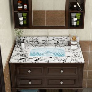 Top per Mobile Bagno in Marmo Artificiale 37''x22'' con 1 Lavabo in Ceramica Pre-Forato da Incasso e Paraschizzi - Product Image 3
