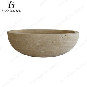 Bañeras Modernas de Lujo de Mármol Travertino Beige, Personalizables en Tamaño Grande/Pequeño - Product Image 3