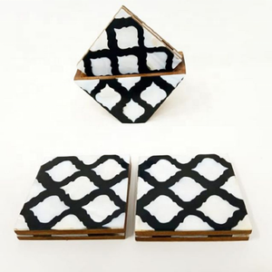 Posavasos Cuadrado de Resina Negra Bohemia de Alta Calidad con Incrustaciones de Hueso, Ecológico, 4''x4'', para Servir, Uso en Cocina - Product Image 3