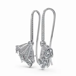 Pendientes de Diseño Venus Celestial Arc, Pendientes de Diamantes Redondos y con Corte Princesa en Oro Blanco de 18K, en Venta para Exportación - Product Image 4