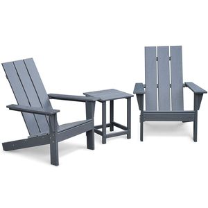 Juego de Sillas Adirondack Gris Oscuro de 3 Piezas, Muebles de Patio para Terraza, Jardín, Patio Trasero, Balcón - Product Image 1