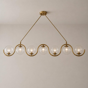 Brass Wave Chandelier 7 Globe Linear Pendant Modern <b>Dining</b> Room Kitchen Island Ceiling <b>Light</b> Decorative Home Fixture - Product Image 1