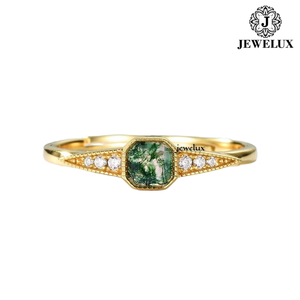 Bague de fiançailles en or jaune de qualité supérieure, sertie d'une pierre précieuse taille émeraude, monture closée, design géométrique classique, prix export. - Product Image 1