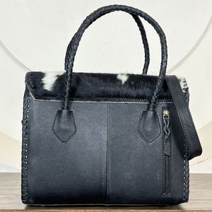 New Arrival 2026 Genuine Leather Hair On Cowhide Leather Tote <b>Bag</b> New Genuine Leather Turquoise Concho Women Casual Handbag - Product Image 5