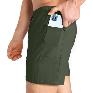 Pantalones cortos de secado rápido para hombre, color verde oliva, con cordón en la cintura y bolsillos laterales, ajuste deportivo informal - Product Image 2