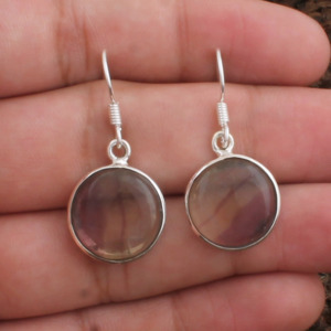 Pendientes de Fluorita Natural Redondos al por Mayor, Pendientes de Plata de Ley 925 con Piedras Preciosas para Mujer, Joyería Fina a Precio de Fábrica - Product Image 1