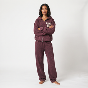 Conjunto Deportivo de Moda Urbana para Mujer, Venta al por Mayor, Color Sólido Personalizado, Lavado Ácido, Sudadera de Algodón de Dos Piezas, Logotipo Personalizado, Hombros Caídos - Product Image 3