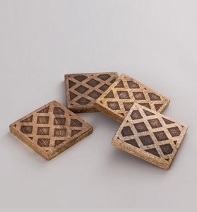 Ensemble de 4 sous-verres personnalisables en bois de manguier écologique avec support, peints à la main, durables, pour tasses et mugs - Product Image 5