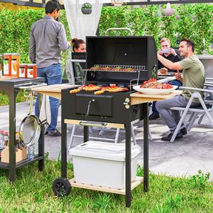 245 pollici quadrati Griglia per Barbecue da Esterno con Piastra per Carbonella Regolabile, 3 Ripiani e Termometro per Giardini e Feste all'Aperto - Product Image 2