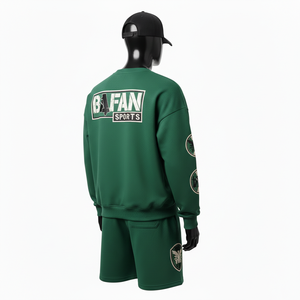 Ensemble sweat-shirt et short en molleton de coton de luxe pour homme, toucher doux, ton vert, logo brodé personnalisé, vêtements pour homme - Product Image 5