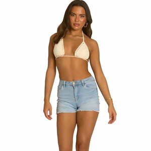 Shorts en jean déchirés et délavés pour femme, style boyfriend, tendance, décontractés, écologiques, pour l'été et l'automne, vente en gros OEM personnalisée - Product Image 6