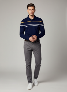 Nuevas Camisas Polo de Manga Larga a Rayas Horizontales para Hombre, Mezcla de Algodón, Cuello con Botones, Estilo Casual - Product Image 4