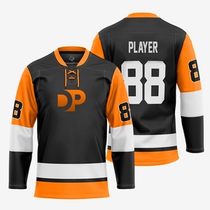 Jersey de Hockey sobre Hielo Personalizado para Hombre, Negro, Naranja y Blanco, Sublimado, Uniforme de Equipo con Número 88 y Logotipo DP, Manga Larga, Absorbe la Humedad - Product Image 1