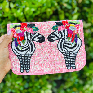 Bolso de Mano de Diseño con Bordado de Zebra, Hecho a Mano, Anti-Robo, Duradero, con Cierre Magnético, Decorado con Cuentas de Seda, Ideal para Regalo, 1L - Product Image 5