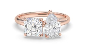 Gorgeous Asscher And Pear Cut Toi Et Moi <b>Ring</b> 0.80 Ct Lab Grown <b>Diamond</b> In Platinum - Product Image 2