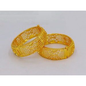 Women's <b>24k</b> <b>Gold</b> Plated Bridal Chunky Bangle Saudi Arabic Style Fashionable Adjustable <b>Gold</b> Bangles - Product Image 1