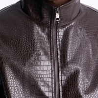 Blouson Bomber Homme en PU Design Premium, Motif Crocodile Gaufré, Fermeture Éclair, Col Montant, Veste Homme en Cuir Végétalien pour l'Automne