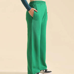 Pantalones Anchos Verdes para Mujer, Cintura Elástica, Corte Holgado, Largos, Casuales, de Felpa de Algodón, Estilo Otoñal - Product Image 5