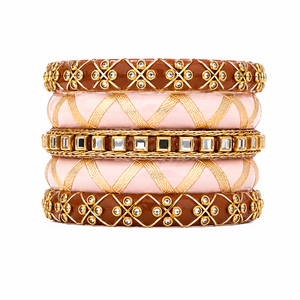 Gold Plated Handmade Kundan Thread Bangle Set With CZ Zircon Geometric Pattern Women's Classic Wedding Jewelry Fashion Bangle - Product Image 1