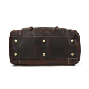 Bolsa de Viaje de Fin de Semana de Cuero Verde con Panel Marrón y Correa Ajustable, Bolsa de Viaje Unisex con Cierre de Cremallera - Product Image 5