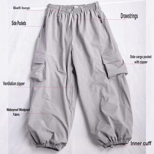 Pantalon cargo harem gris pour homme, imperméable, en polyester/coton, élastique, coupe droite, taille mi-haute, plusieurs poches, fermeture à cordon, poids moyen - Product Image 5