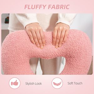 Sedia da Trucco Girevole con Ruote a Forma di Cuore Rosa per Ufficio - Sedia da Scrivania Senza Braccioli in Tessuto Teddy Fleece con Base in Nylon - Product Image 5