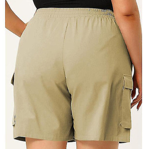 Shorts Cargo de Cintura Alta para Mujer, Color Sólido, Lona, Cordón Ajustable, Corte Holgado, Diseño Casual con Bolsillos, Tejido Transpirable - Product Image 5