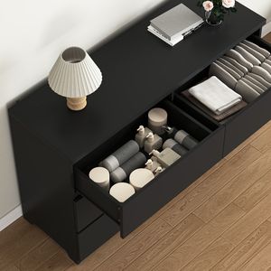 6-Drawer Wide Chest Dresser Wood <b>Storage</b> Tower with Large <b>Storage</b> Space Organizer for Bedroom <b>Clothes</b> - Product Image 5