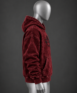 Sweat-shirt à capuche bordeaux délavé pour homme, motif graphique personnalisé, coupe oversize, streetwear, molleton décontracté, vêtements OEM en gros - Product Image 3