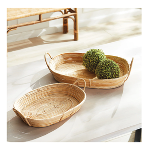 Plateau de service artisanal en rotin de qualité supérieure avec poignées en bois massif, support pour thé et collations en fibres naturelles pour la décoration intérieure - Product Image 3