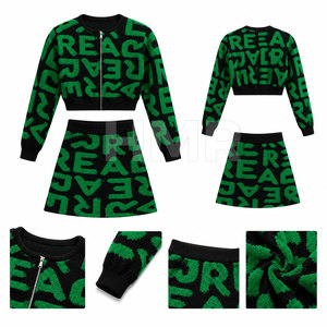 HMR Sisterhood Sorority OEM ODM Acrylic Cotton Letter Print Zipper Top Knitted Varsity Greek <b>Cardigan</b> Skirt Set - Product Image 6