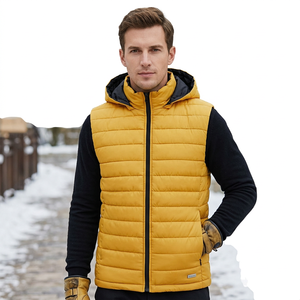 Chaleco Acolchado sin Mangas con Capucha para Hombre, Color Sólido, Cierre de Cremallera, Impermeable, Cortavientos, Ropa Exterior Informal para Otoño e Invierno - Product Image 3