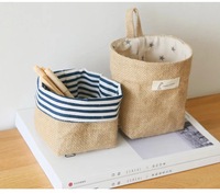 Panier de rangement de bureau en lin et coton jute avec poche suspendue Petit panier en toile pour l'organisation